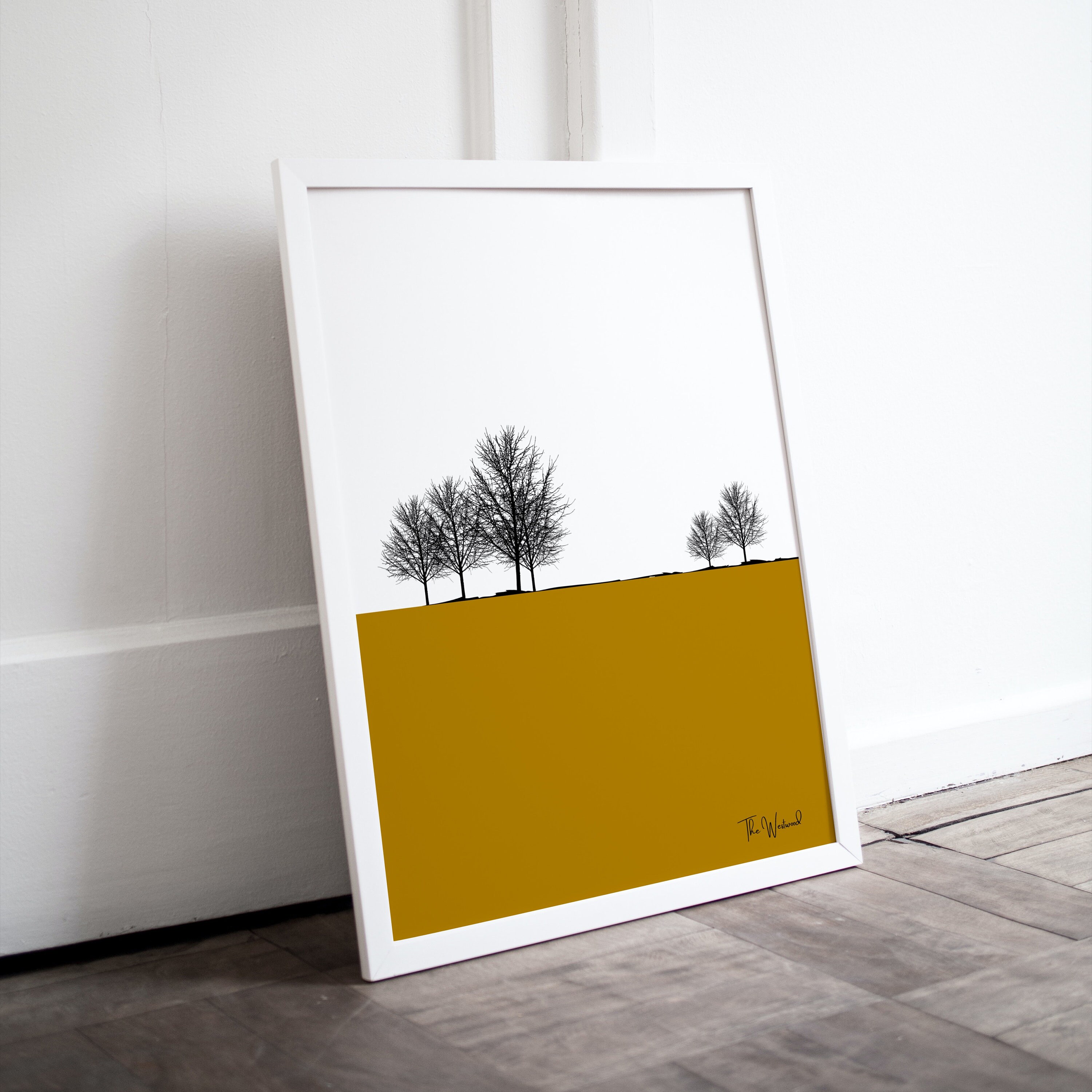 Original Art, Original Digital Print, Mustard Coloured Print, Mustard Print, Minimalist Print, Wall Art, Tree Print Wall Art, Tree Art,