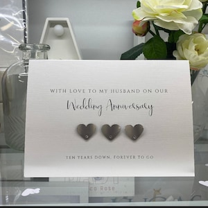 Mari Real Tin Heart, Carte du dixième anniversaire de mariage, Carte du 10e anniversaire, Anniversaire de mariage en étain, Carte du 10e anniversaire du mari