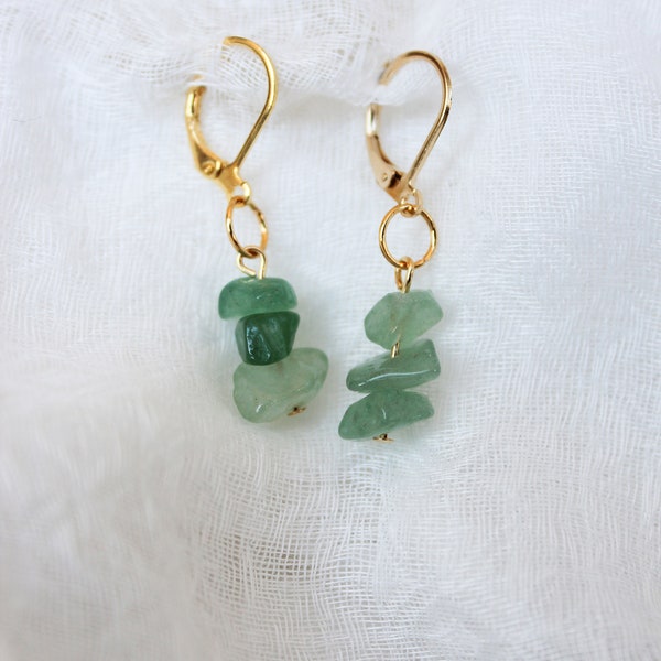 Boucles d'oreilles aventurine ou quartz rose "Louise"