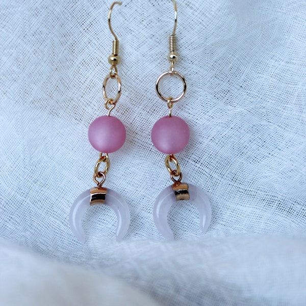 Boucles d'oreilles quartz rose ou aventurine "Vénus"