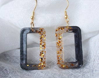"Valeska" black and gold glitter resin earrings