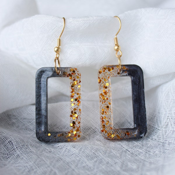 "Valeska" black and gold glitter resin earrings