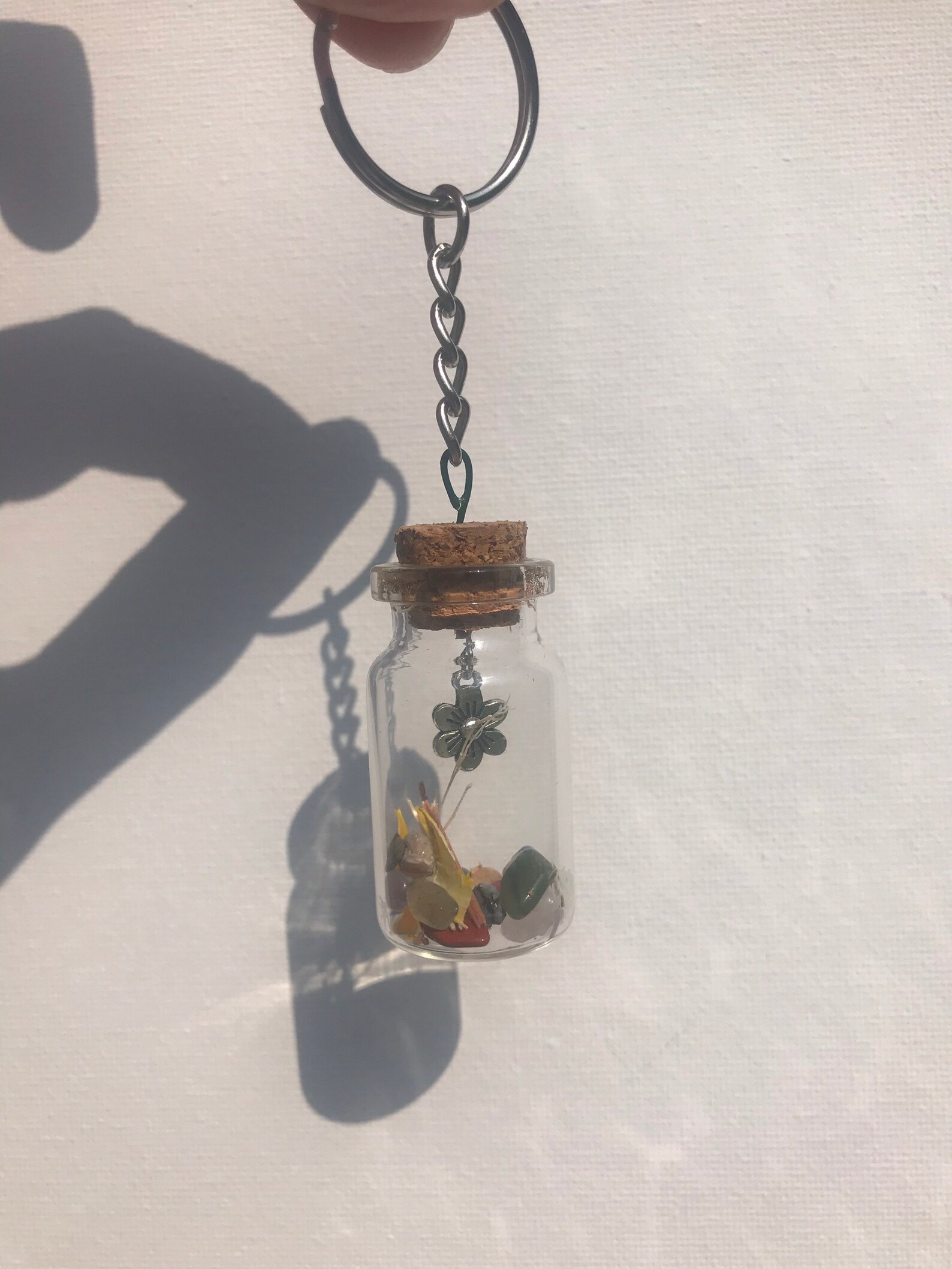 Mini bottle keychain keyring with pressed flowers crystals Etsy