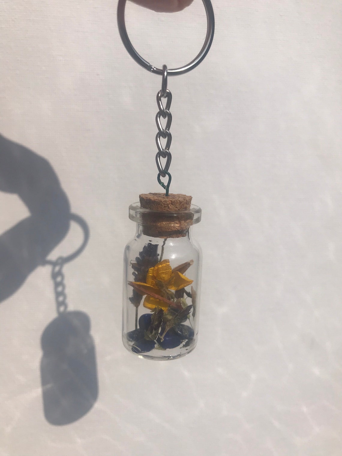 Mini bottle keychain keyring with pressed flowers crystals Etsy