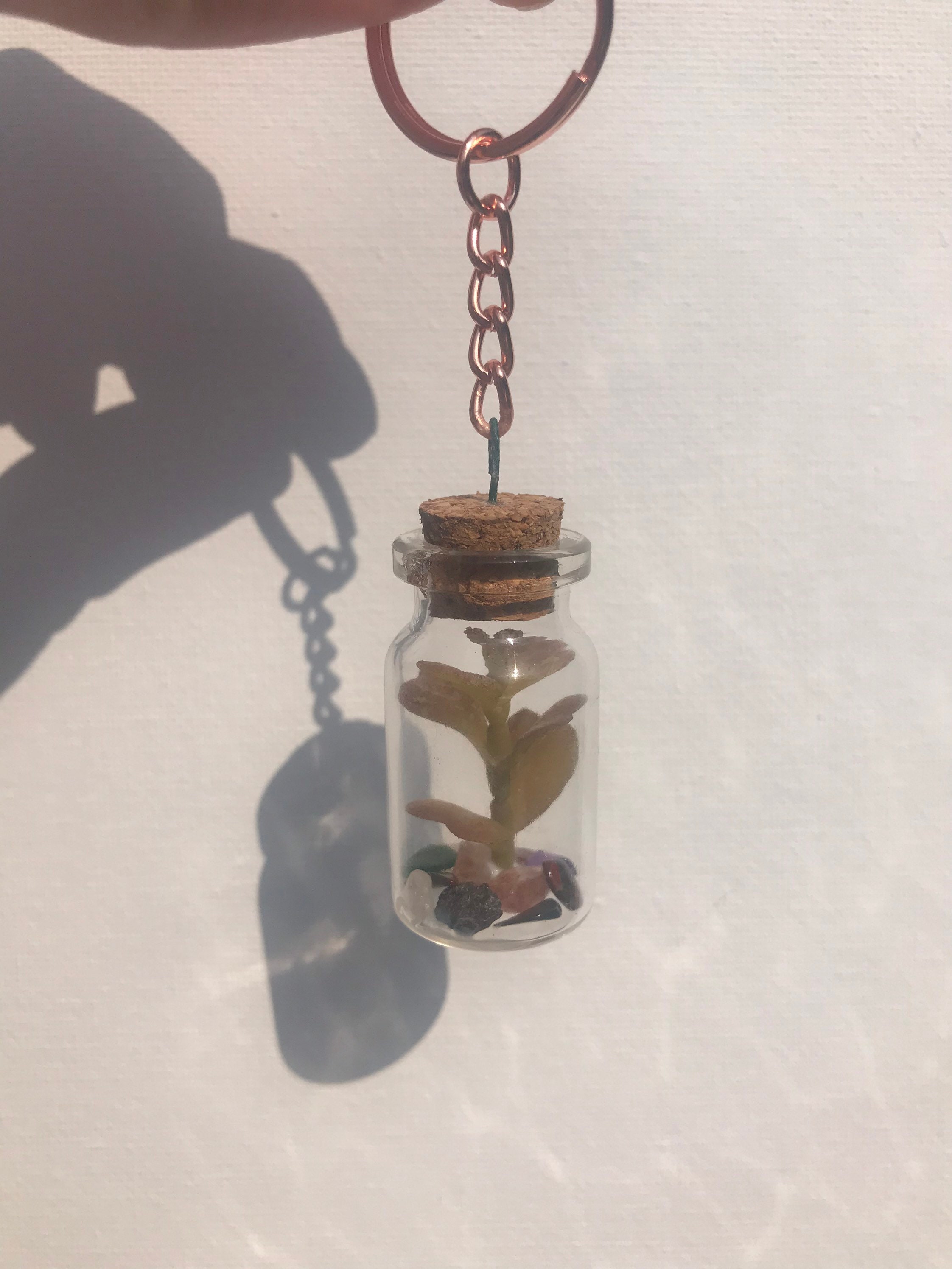 Mini bottle keychain keyring with pressed flowers crystals Etsy