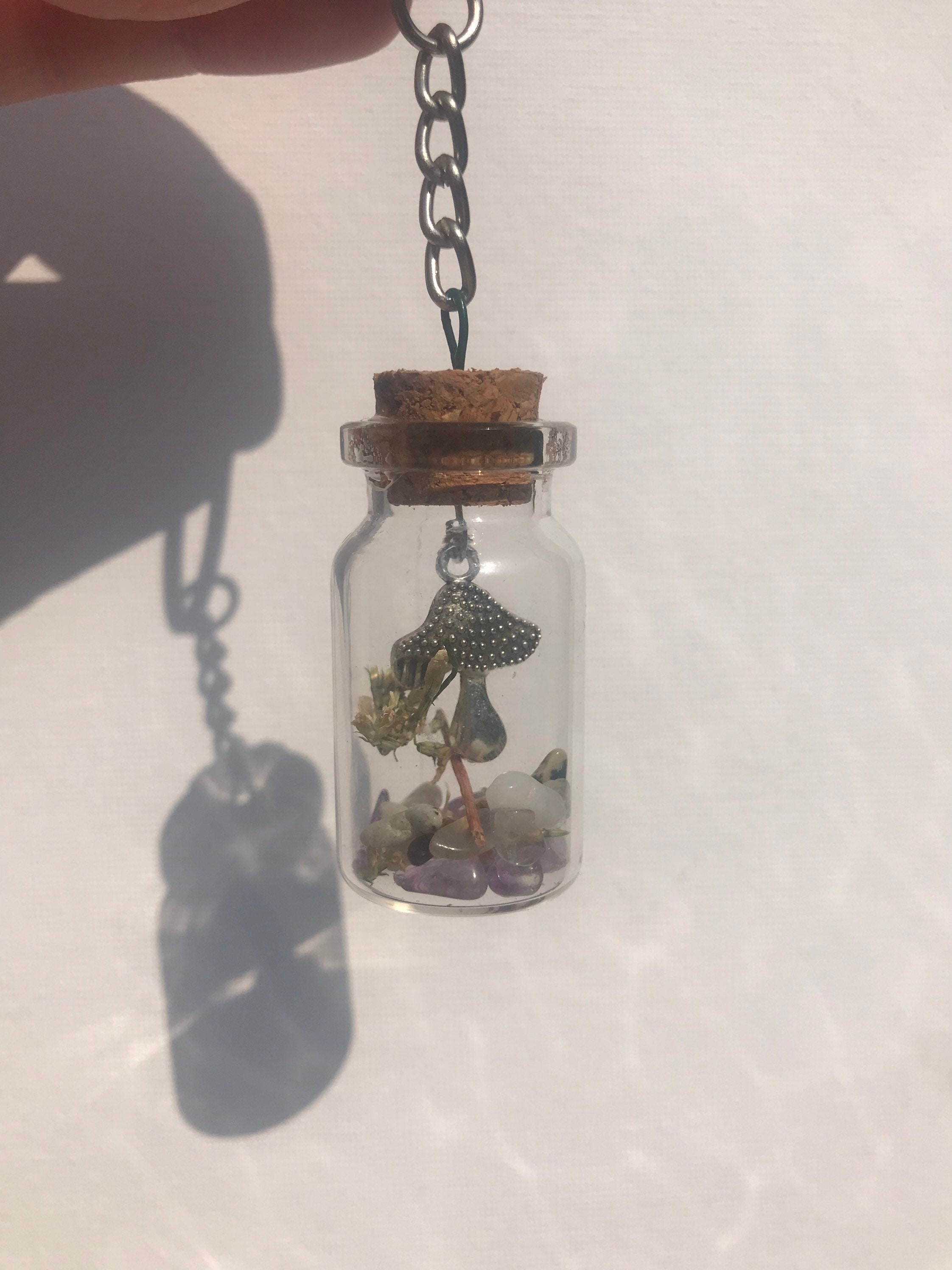 Mini bottle keychain keyring with pressed flowers crystals Etsy