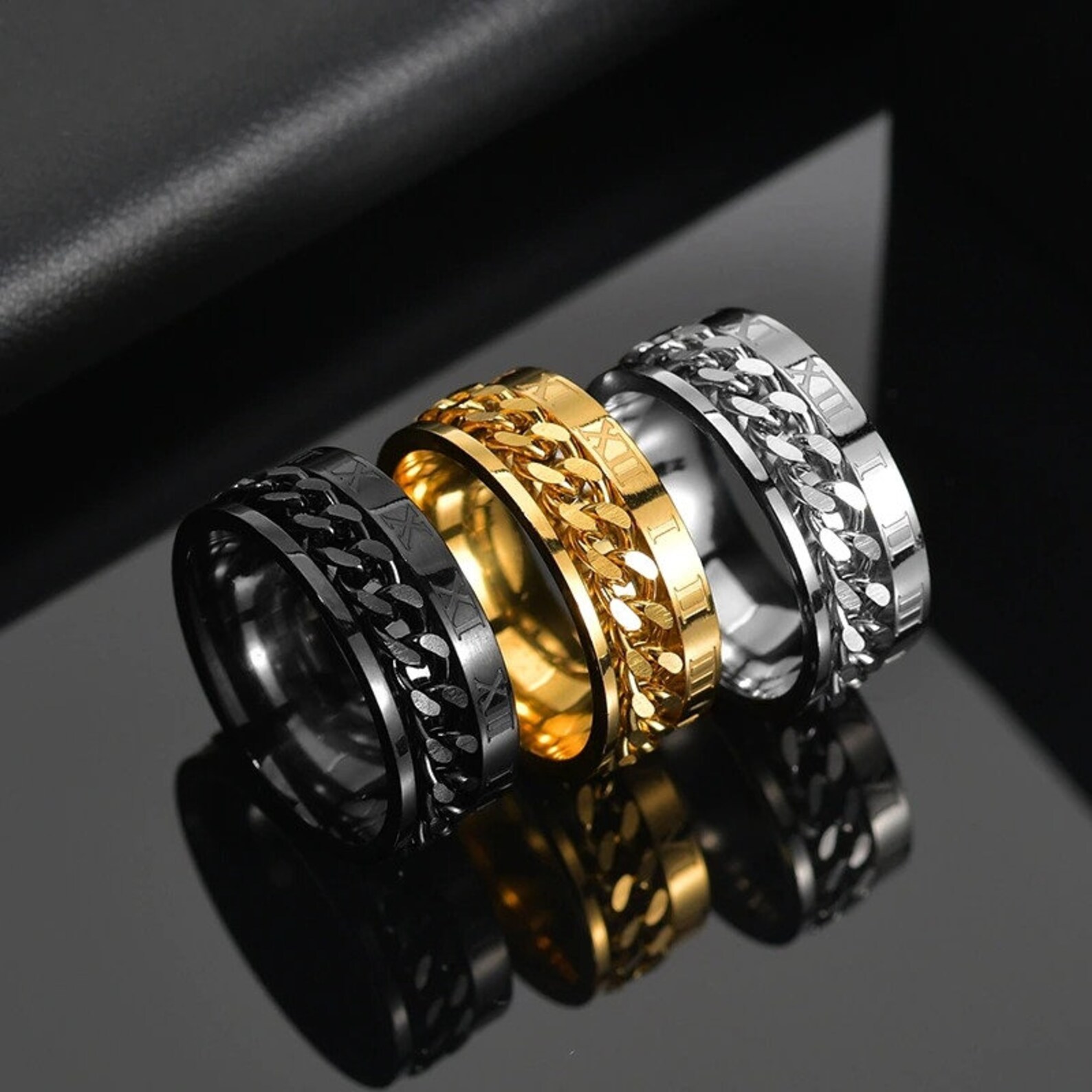 Black Ring Band for Men Stainless Steel Band Ring Flatfit Stanless