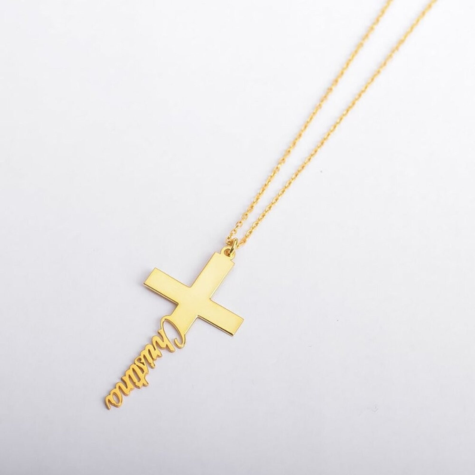 Personalized Cross Name Necklace Jesus Christ Faith Necklace Stainless Steel Unisex Gift Custom