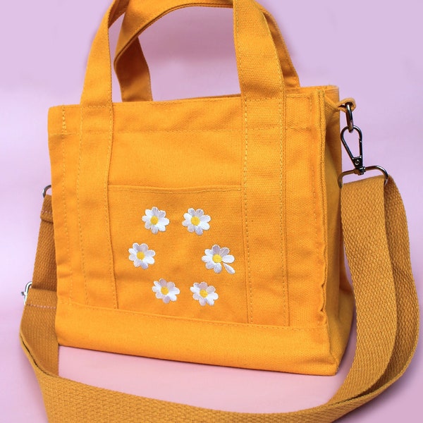 Yellow Mini Small Shoulder bag - Mini Crossbody bag - Mini tote bag - Canvas bag - casual style - embroidered - Cottagecore cute