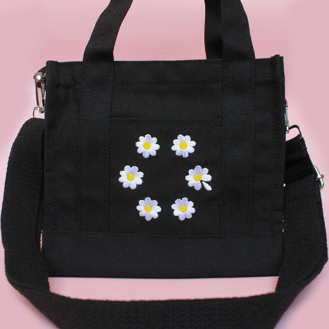 Black Mini Daisy Shoulder Bag Mini Crossbody Bag Mini Tote Etsy