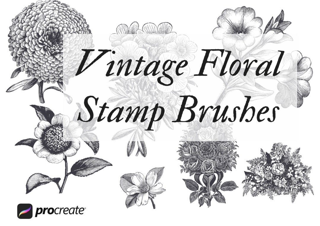20 Vintage Floral Procreate Stamp Brushes | Vintage Digital Stamp ...