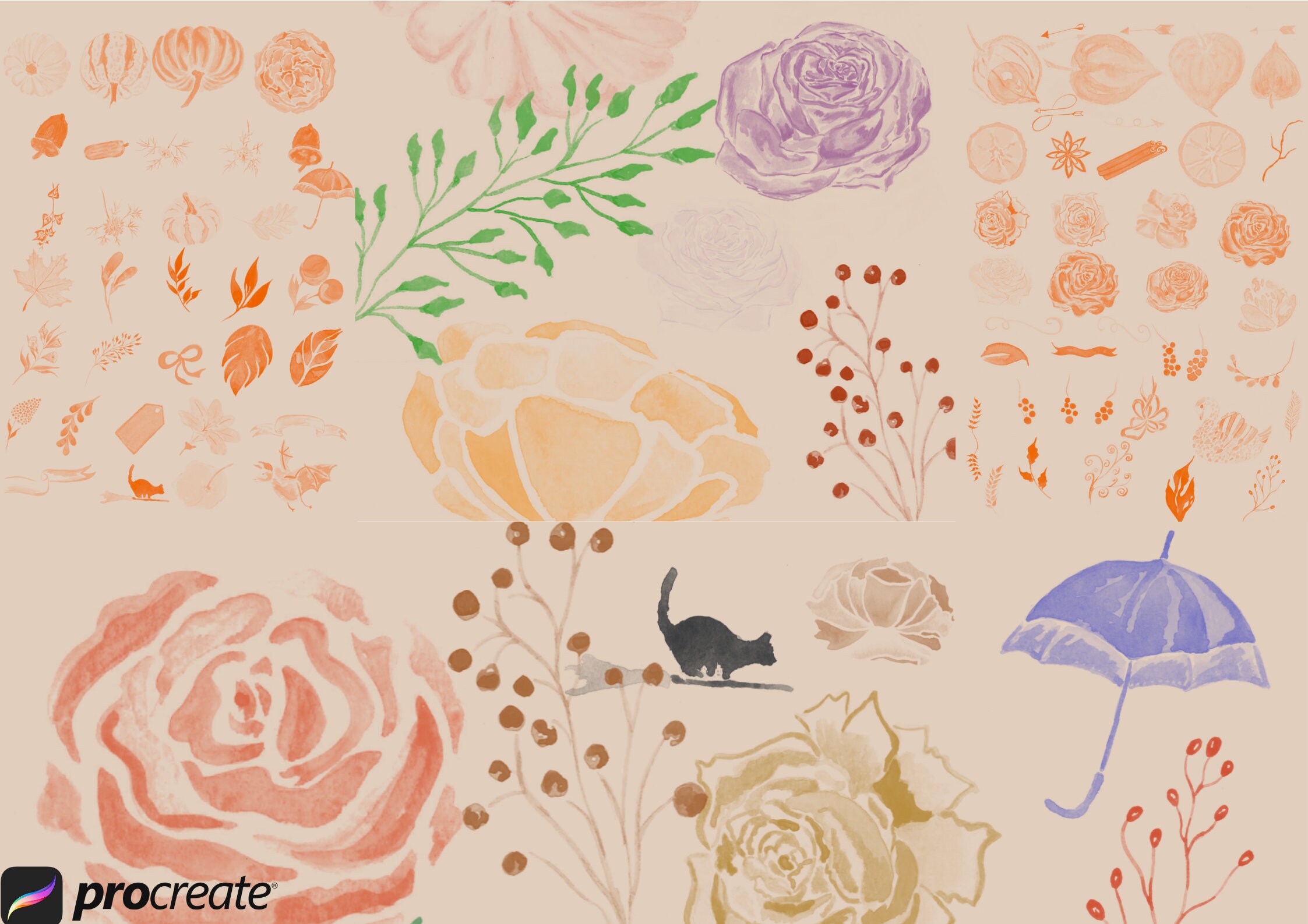 100+ WATERCOLOR BRUSHES for Procreate Digital Drawing Brush Set Digital ...