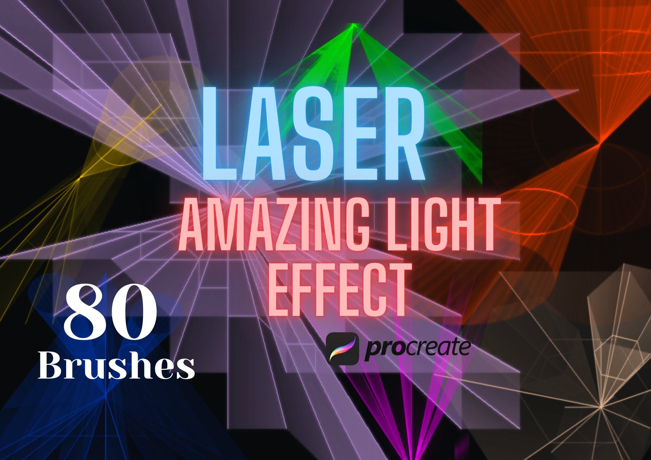Best Laser Light Effect Procreate Brushes, 80 Laser Stamp Brushes for