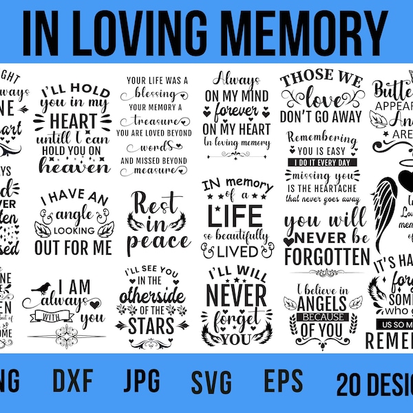 In Loving Memory Svg, Memorial Svg Bundle, Rest In Peace Svg, Angel Wings Svg, Svg Files For Cricut, Rip Svg, Mom Memorial Svg, SVG,PNG,DXF