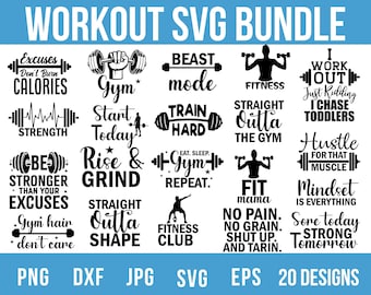 20 Workout Svg bundle, Motivational SVG , Gym SVG, 20 Inspirational Quotes, Believe Svg, Hustle Svg, gymnastics svg, mental health svg