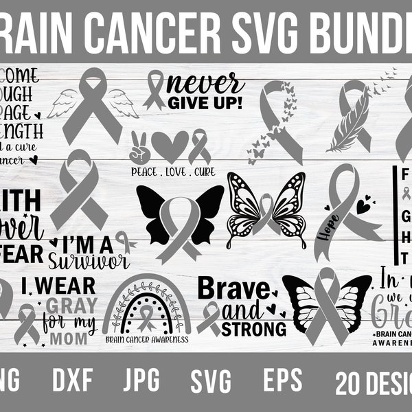 Brain Cancer Svg with Bundle, Cancer Svg, Cancer Ribbon Svg, Cancer Awareness Svg, Cancer Ribbon Png, Cancer Png, Cancer Survivor Svg