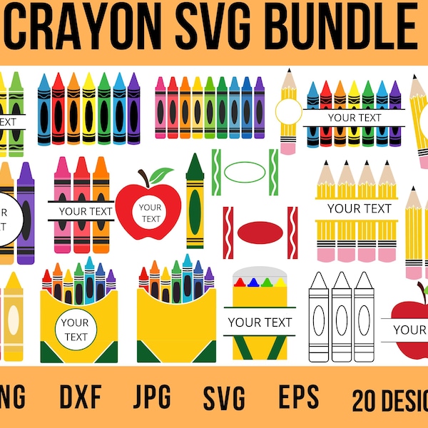 20 Crayon Split Monogram Svg, Crayon svg, Teacher Svg, Crayon Wrapper Svg, Crayon Set Svg, Crayon Wrapper Cut File, Crayon Cut File