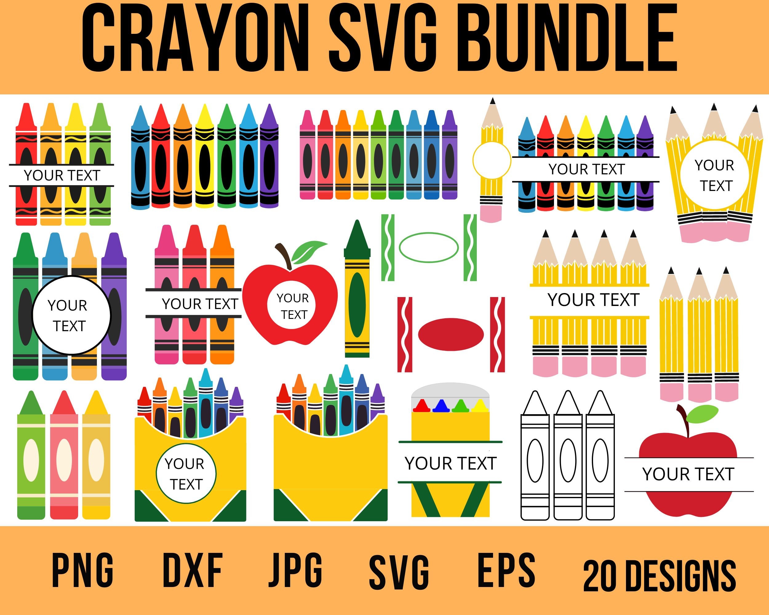 School / Teacher Clipart: Large Horizontal Stack of Four 4 Big crayons in  Red, Yellow, Green, Blue Colors Digital Download SVG & PNG 