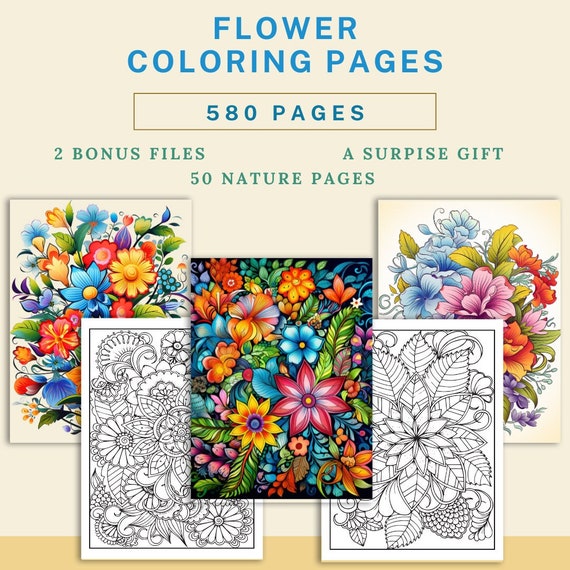Flower Coloring Pages | Nature Art Therapy | Relaxation Printable | Livre Coloriage Fleurs
