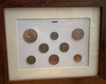 1955 Full Year Set of Coins in Frame - Great 71st Birthday Present