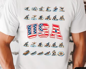 Emoji olimpici USA, design emoji sportivo, maglietta unisex patriottica, regalo orgoglio USA