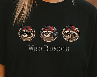 Wise Racoons, parodia delle Tre Scimmie, maglietta con grafica di animali divertenti, regalo umoristico