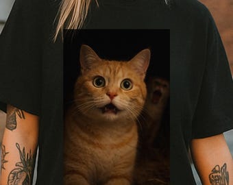 Meme del gatto scioccato, reazione felina sorpresa, maglietta divertente, regalo di Internet