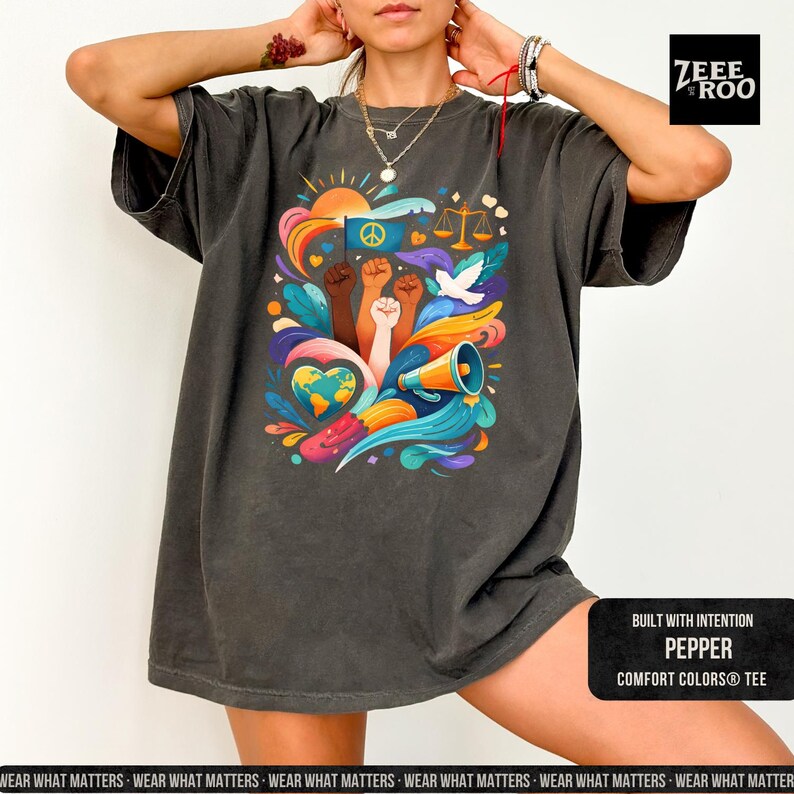 Unity Justice Peace, Equality Movement Design, Graphic Tee, Activist Gift Pepper