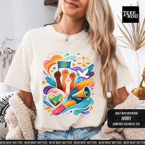 Unity Justice Peace, Equality Movement Design, Graphic Tee, Activist Gift Ivory