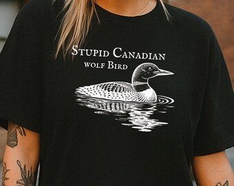 Stupido uccello lupo canadese, disegno umoristico di strolaga, maglietta grafica vintage sulla fauna selvatica, regalo per gli amanti della natura