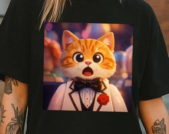 Gatto sorpreso, meme del gatto con gli stivali, maglietta divertente, amante degli animali