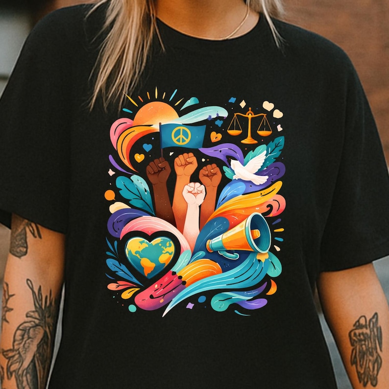 Unity Justice Peace, Equality Movement Design, Graphic Tee, Activist Gift image 1