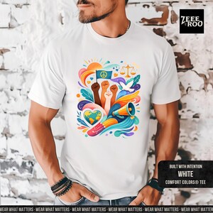 Unity Justice Peace, Equality Movement Design, Graphic Tee, Activist Gift White