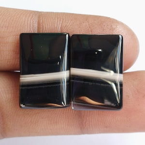 Black Banded Agate Gemstone Pairs: Handmade Cabochon Stones