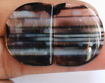 Black Banded Agate Stone Pairs: Natural Gemstone Cabochons