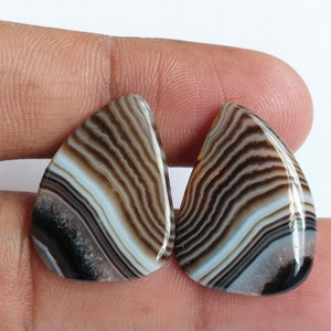 Black Banded Agate Gemstone Pairs: Handmade Cabochon Stones
