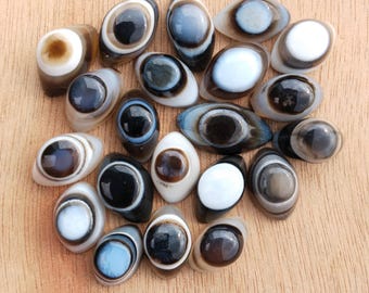 Banded Agate Eye Cabochons: 21 pc Lot, Handmade Loose Gemstones