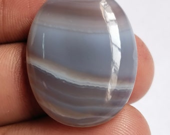 Natural Blue Lace Agate Pairs: Oval Cabochon Gemstone (40x29x7MM)