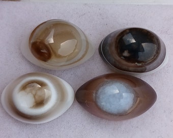 Natural Banded Agate Eye Cabochons: Handmade Loose Gemstones, 4 Pc Lot