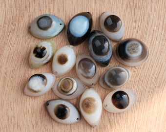 Handmade Banded Agate Eye Cabochons: 14 pc Gemstone Lot