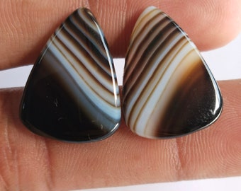 Black Banded Agate Gemstone Pairs: Natural Stone Cabochons