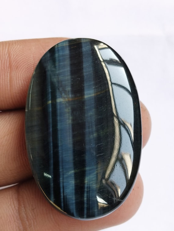 Natural Blue Tiger Eye Cabochon: Oval Gemstone, Handmade