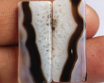 Natural Black Banded Agate Gemstone Pairs: Handmade Cabochon Stones