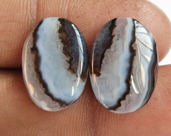 Natural Black Banded Agate Gemstone Pairs: Handmade Cabochon Stones