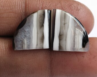 Handmade Black Banded Agate Gemstone Pairs: Semi Precious Cabochons