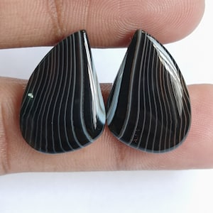 Black Banded Agate Stone Pairs: Handmade Gemstone Cabochons