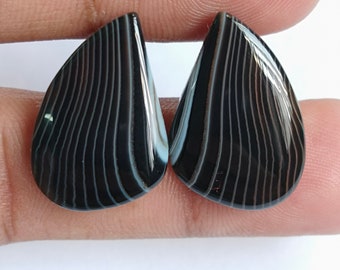 Black Banded Agate Stone Pairs: Handmade Gemstone Cabochons