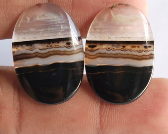 Natural Black Banded Agate Gemstone Pairs: Handmade Cabochon Stones