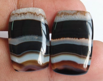 Natural Black Banded Agate Stone Pairs: Handmade Gemstone Cabochons
