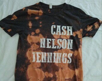 Country Outlaws Cash, Nelson, Jennings, Black Tie Dye T-Shirt